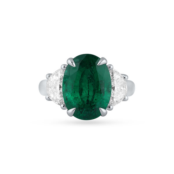 Emerald Oval-Cut Ring with Diamonds in White Gold